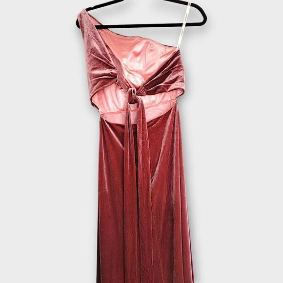 Coco Melody Velvet Maxi Sz Small Peach Velvet One Shoulder Gown Wedding Swiftie - Picture 5 of 16